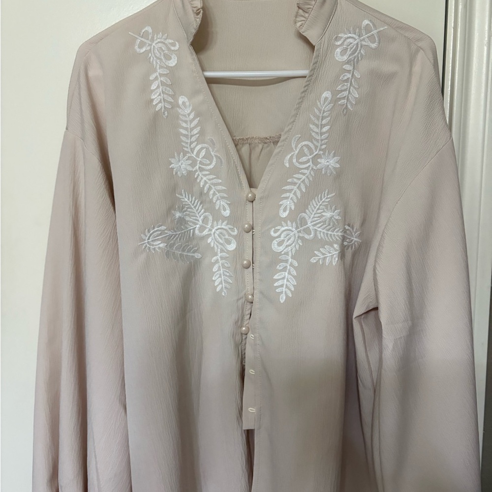 Zara Cream Blouse with White Embroidery